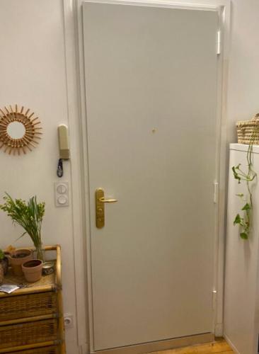 Porte blindée d'appartement FICHET FOXEO S - tôle laquée blanc RAL 9010 - vue côté intérieur